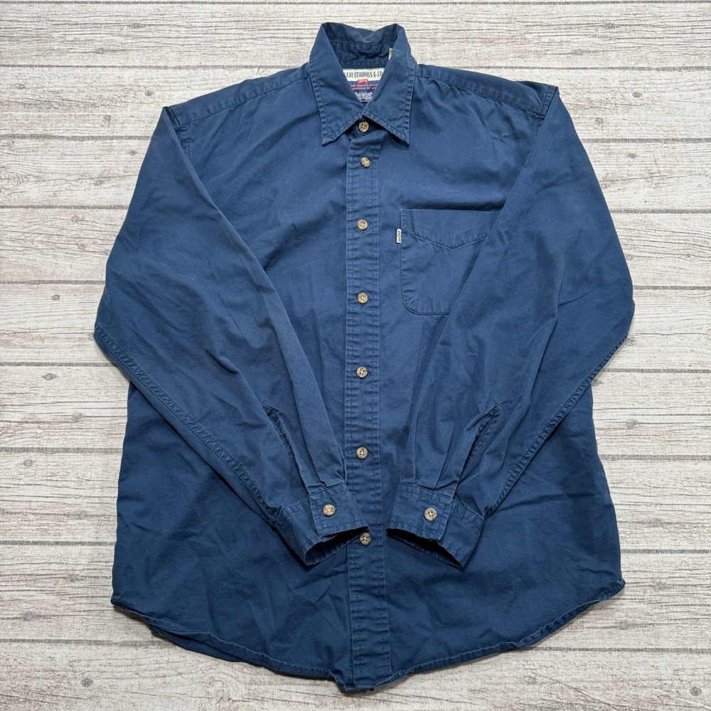 Vintage Levi's Shirt Men's M Blue Long Sleeve Cotton Twill Button Down Workwear